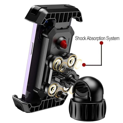 Motorcycle Phone Mount Holder - [Dual Vibration Dampener] [Upgrade Handlebar Clip] Motorcycle Cell Phone Holder, Bike Phone Mount, Fit iPhone 16/15/14/13 Pro Max, 4.7-6.7" Phones, Black