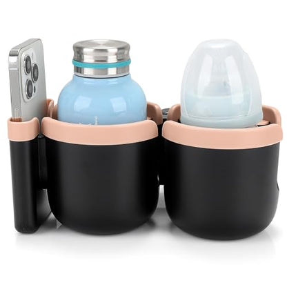 Accmor Stroller Cup Holder with Phone Holder, Bike Cup Holder, Universal Cup Holder for Uppababy Nuna Strollers, 2-in-1 Drinks Holder for Walker, Wheelchair, Scooter - color: Double Holder-Pink