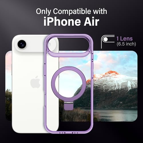 Magnetic Case for iPhone Air - [Built-in Invisible Stand] [Compatible with MagSafe] [Military Grade Drop Protection] Anti-Yellowing Hard Back Silicone Edge Cover, 6.5", Clear Purple - color: Clear Purple, size: iPhone Air 6.5''