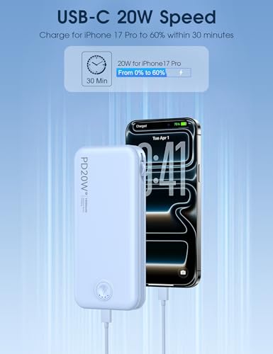 Nusyddy Portable Charger 10000mAh Fast Charging w/Built-in Wall Plug Blue - color: Cerulean