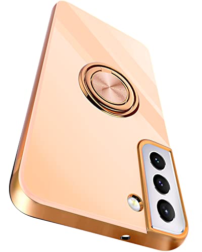 Compatible for Samsung Galaxy S22 Case with Ring Holder Kickstand [with Magnetic] Soft TPU Shockproof Electroplated Protective Phone Case for Galaxy S22 5G Pink - color: Pink, size: Galaxy S22