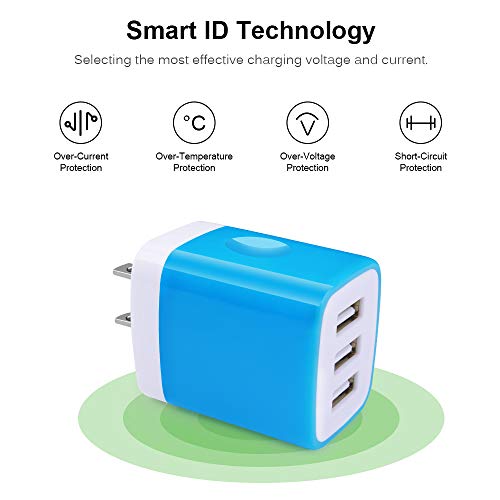 Wall Charger Adapter, USB Cubes,3Pack Universal Travel 3.1A Muti Port Plug - color: 3Pack-Blue