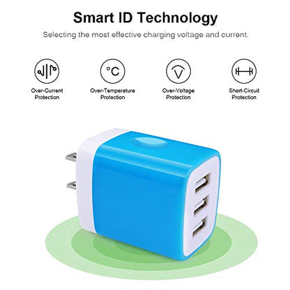 Wall Charger Adapter, USB Cubes,3Pack Universal Travel 3.1A Muti Port Plug - color: 3Pack-Blue