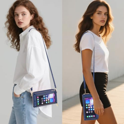 GOIACII Phone Purse Crossbody Bags for Women Small Travel Wallet Touch Screen RFID Blocking - color: A04 Dark Blue