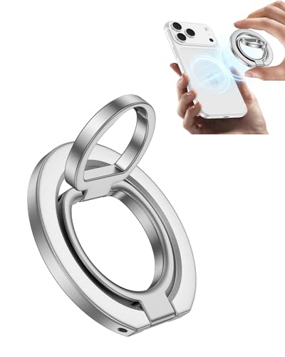 Adjustable MagSafe Ring Holder Stand, 360° Magnetic Finger Loop Grip Holder - color: Silver