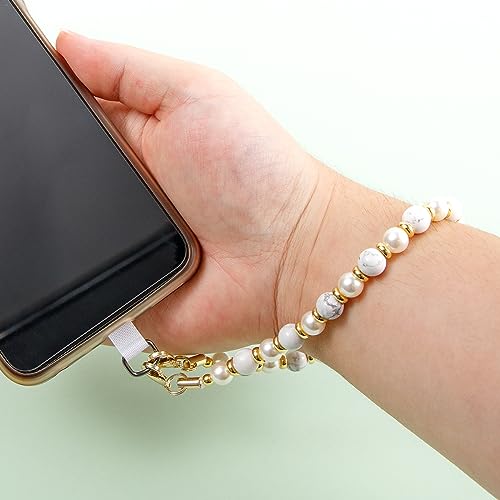 Phone Charm with Beaded Marble, Phone Chain Wrist Strap for Women Compatible with iPhone 14/13/12/11(White) - color: Pearl_white