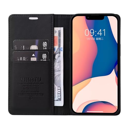 Caseurban Compatible with iPhone 15 Wallet Case PU Leather Flip Folio Case with Card Holder Magnetic Closure Shockproof Protective Phone Cover Black - color: Black, size: iPhone 15