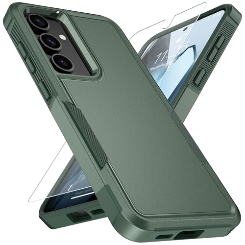 Vinve for Samsung Galaxy S24 FE Case with HD Screen Protector, Military-Grade Shockproof & Dual-Layer Protection, Anti-Slip Grip Design Phone Case, Blackish Green - color: Blackish Green