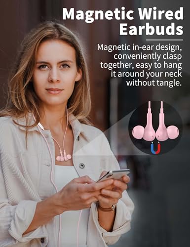 USB C Headphone for Samsung S26 S25 FE S24 A16 A17 Z Wired Earbuds Magnetic - color: Pink
