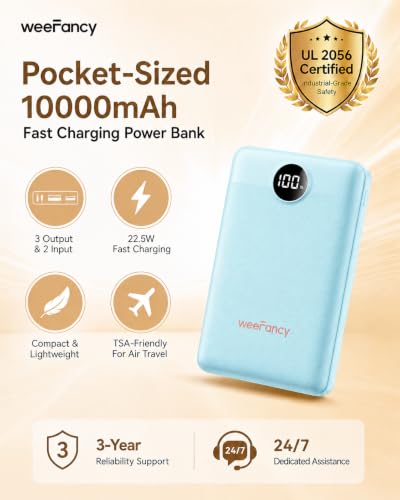 Small Portable Charger 10000mAh 20W Fast Charging Mini Power Bank, Blue - color: Blue