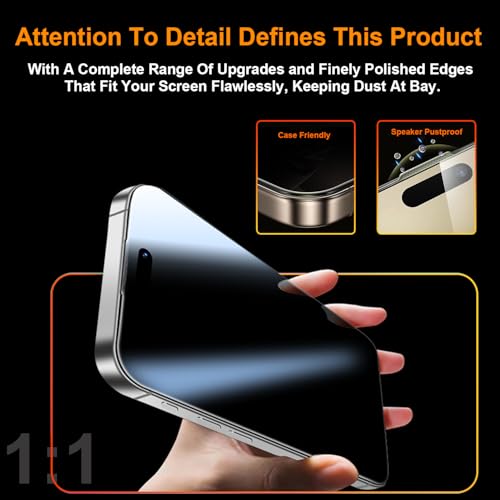 OneFish 2 Pack Privacy Screen Protector for iPhone 14 Pro Max - 4-Way 360° Anti-Spy Tempered Glass, 9H Hardness, 3D Curved Edges, Case-Friendly & Easy Installation - size: iPhone 14 Pro Max -6.7''