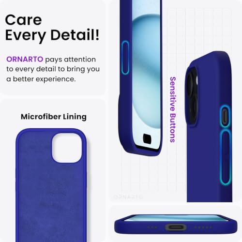 ORNARTO Compatible with iPhone 15 Case 6.1, Slim Liquid Silicone 3 Layers Full Covered Soft Gel Rubber Phone Case, Anti-Scratch Shockproof Protective Cover 6.1 Inch, Klein Blue - color: Klein Blue