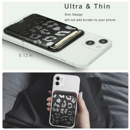 for MagSafe Wallet,Magnetic Card Holder for Phone Case - color: Black Leopard