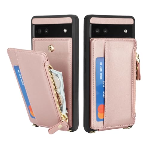 Cavor Compatible with Google Pixel 6a Case Wallet, Rose Gold - color: Rose gold, size: Google Pixel 6a