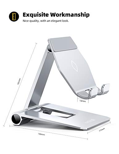Lamicall Aluminum Metal Adjustable Cell Phone Stand Desk - Heavy Duty Foldable Desktop Phone Holder, for iPhone 17 16 15 14, Plus, Pro, Pro Max, 13 12 Plus, Galaxy S26 25, 4-11'' Sliver - color: Light grey