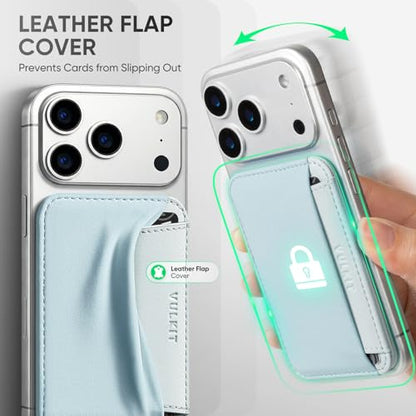 VULKIT Credit Card Holder for Phone case, Slim Adhesive Phone Wallet Stick On for Men & Women, Compatible with Most Cell Phones, Mist Blue - color: Mist Blue