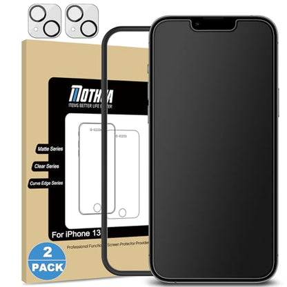 Mothca 2 Pack Matte Glass Screen Protector for iPhone 13 [6.1 inch] with 2 Pack Camera Lens Protector, Anti-Glare & Anti-Fingerprint Tempered Glass Film, Case Friendly Bubble Free Smooth as Silk - size: iPhone 13-6.1 Inch