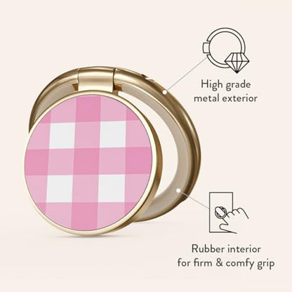 BURGA Cell Phone Ring, Holder Grip and Stand - Finger Phone Grip for Back of Smartphone Case, Kickstand 360 Rotation, Universal Ring for iPhone Samsung Galaxy Huawei Google Pixel, Stylish Accessories - color: Think Pink, style: Gold