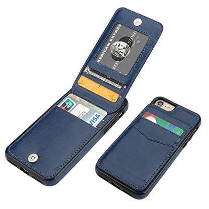 KIHUWEY for iPhone SE/8/7 Wallet Case Card Holder Kickstand, Blue - color: Blue