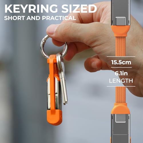 Rolling Square inCharge XS - 240W 4in1 Keyring Cable | Fast Charging & Data Transfer | Universal USB C/Lightning/USB Cable with Metal Housing | N52 Magnets | Eco-Friendly | Orange - style: Orange
