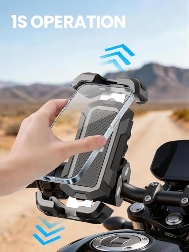 tounee Motorcycle Phone Holder Mount -Dual Vibration Dampener, Tool-Free Bike Phone Holder Handlebar Clip & Secure Lock for iPhone 16/15 Pro Max, 4.7-6.7" Phones - Black