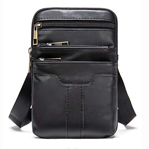 Cell Phone Shoulder Bag Leather Men, Waterproof Phone Waist Bag Messenger Bag Crossbody Purse with Belt Loop Wallet Case - color: Black