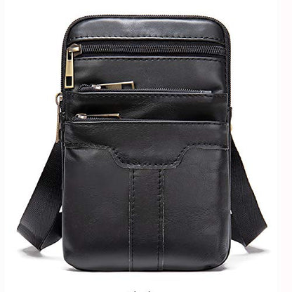 Cell Phone Shoulder Bag Leather Men, Waterproof Phone Waist Bag Messenger Bag Crossbody Purse with Belt Loop Wallet Case - color: Black