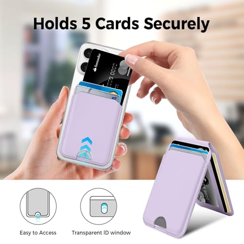 for MagSafe Wallet with Mirror,4 Card Holder RFID Blocking Stand - color: Lavender