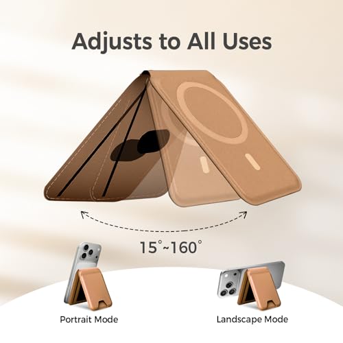 for MagSafe Wallet，Leather Magnetic Wallet for Phone with Adjustable Stand，5 Magnetic Credit Card Holder RFID Blocking for iPhone 17 16 15 14 13 12 Pro Max Air Series Cases(Slim-Brown) - color: Slim-Brown