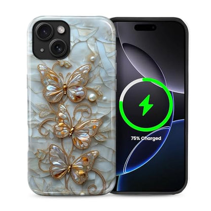 Magnetic for iPhone 14 Plus Case,[Compatible with Magsafe] Dual Layer Protective Heavy Duty Shockproof Rugged Drop Protection Bumper Hybrid Case - Stained Glass Butterflies - color: Stained Glass Butterflies, size: iPhone 14 Plus