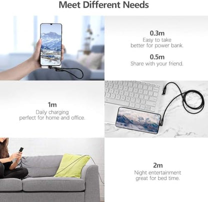 aceyoon Right Angle USB to USB C Cable 4 Pack(1/1.6/3/6.6ft), 2.4A Fast Charging 90 Degree Nylon Braided USB to USBC Charger Cord for iPhone 17/16, Samsung Galaxy S25/S24/S23, Google Pixel, Sony
