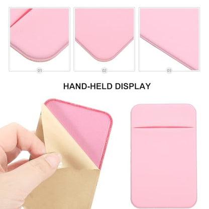 Garneck 2pcs Sticky Phone Card Holder Wallet Back Pocket with Elastic Stretch Fabric Cell Phone Wallet Stick-on for Ids and Cards Light Pink Adhesive Back Sleeve