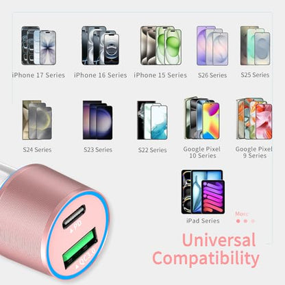67.5W Pink Car Charger USB C Super Fast for iPhone 18 Pro Max/17/Android - color: Rose Gold, size: 3.3 ft