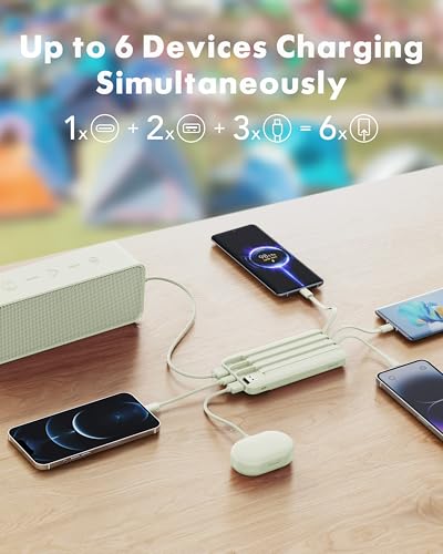 charmast Portable Charger with Built-in Cables X 4, Portable Phone Charger - color: MGreen