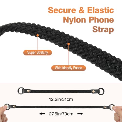 MoKo 2 Pack Stretchy Phone Lanyard Tether Retractable Phone Strap - color: Black