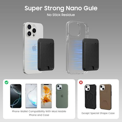 Musotica 2 Packs Phone Card Holder, Leather Phone Wallet Stick on, Stronger Nano Adhesive Credit Card Holder for Back of Phone Case, With RFID Blocking, Fit 4 Cards for iPhone, Samsung, and Android - color: Black