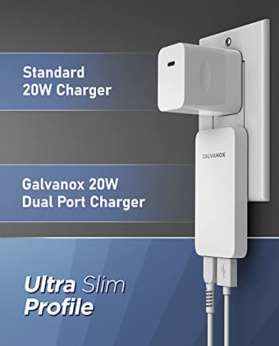Type C Flat Wall Charger, Galvanox Ultra Slim (Multi-Port Power Adapter) for iPhone 13/14/15/16 iPhone 17 Pro/Max and Samsung Galaxy Models, 20W Fast Charging Outlet Plug (Dual USB-C USB-A)