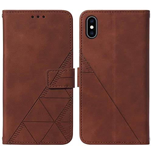 for iPhone X/Xs Flip Wallet Case with Card Slots, Brown | PU Leather, TPU Interior, 3 Card Slots, Cash Pocket, Magnetic Clasp, Detachable Wrist Strap, Stand, Precise Cutouts - color: Brown
