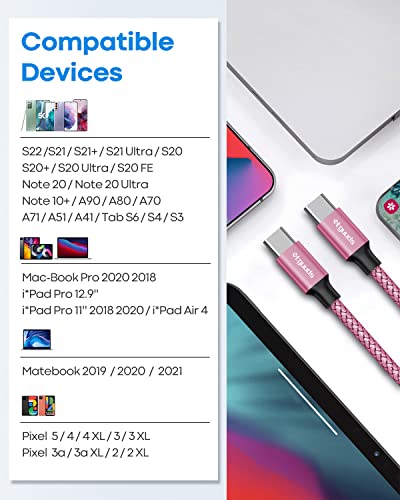 etguuds USB C to USB C Cable 1ft, 2-Pack 60W C to C Cable Fast Charging - color: Pink, size: 1ft