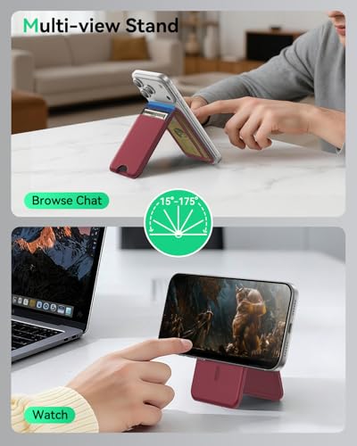 for MagSafe Wallet with Stand, 5 Card Holder, Slim Leather Magnetic Wallet for iPhone 17/16/15/14/13/12 Pro Max Plus Air Series, 3 Card Slots & 1 Cash Slot,WineRed - color: WineRed