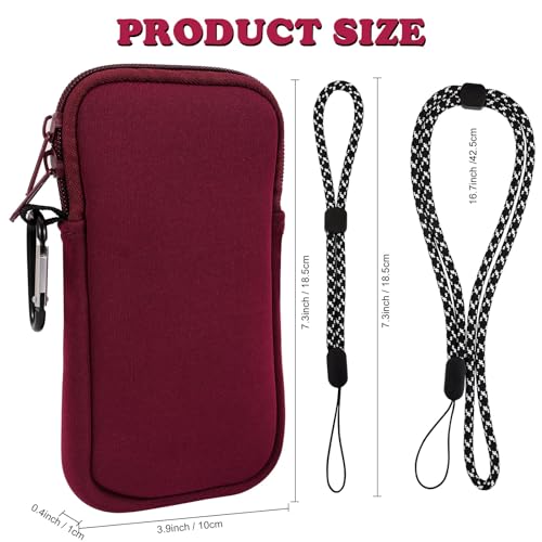 Pwsap Phone Sock, Universal Shock & Impact Resistant Neoprene Pouch with Carabiner and Lanyard Strap Sleeve Case for Hiking & Travelling Phone Bag Fits Phones up to 7 Inches, Wine Red, M - color: Wine red, size: M