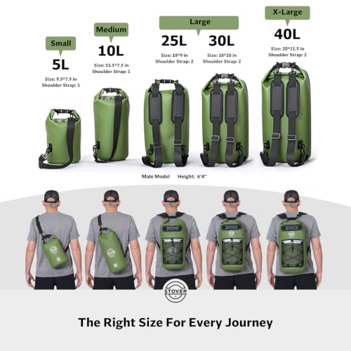 5/10/25/30/40L Waterproof Dry Bag, Medium Lightweight Roll Top Dry Bag Backpack w/Waterproof Phone Case, Kayaking, Travel, Hiking, Fishing, Tubing, Camping, the Beach, Men/Women (Green) - color: 5/10l Green, size: 10L