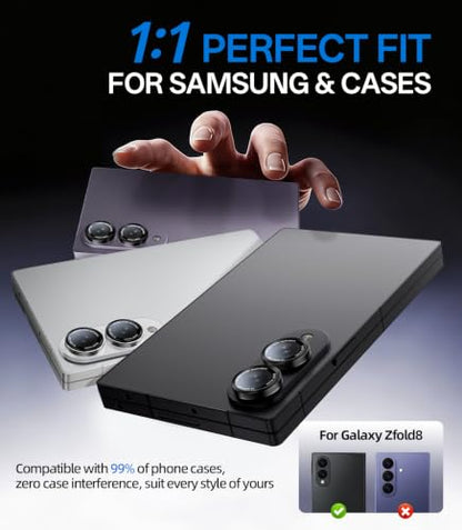 HelloDeere for Samsung Galaxy Z Fold 8 Camera Lens Protector, Military-Grade 9H+ Tempered Glass with AR Optical Tech HD Anti-Glare Anti-Scratch Metal Individual Ring Easy Install Case Friendly, Black - color: Z Flod 8 (Black)