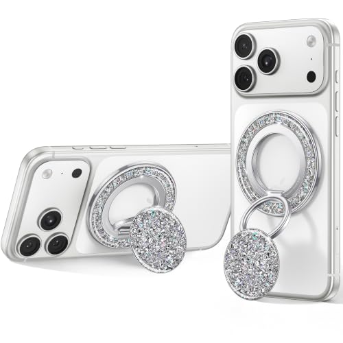 SYNCWIRE for MagSafe Phone Grip, Sparkly Magnetic Phone Ring Holder - color: Glitter Silver