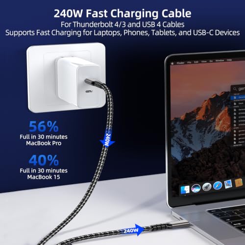 USB C Cable for Thunderbolt 4/3 Cable 3.3ft 2-Pack, 40Gbps/240W/8K/4K@60Hz - color: Grey, size: 3.3FT+3.3FT, style: Straight