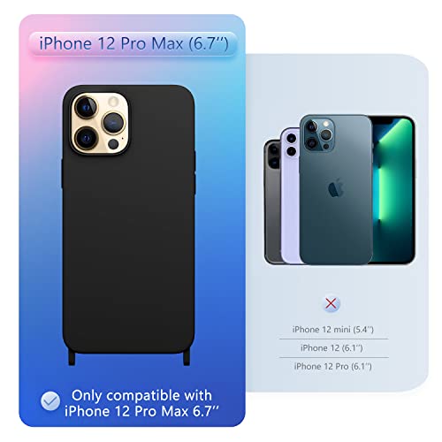 Compatible with iPhone 12 Pro Max Case with Lanyard Crossbody iPhone Case with Strap Adjustable Shockproof Drop Protection Silicone Phone Cover for iPhone 12 Pro Max 6.7’’ Black - color: Black, size: iPhone 12 Pro Max