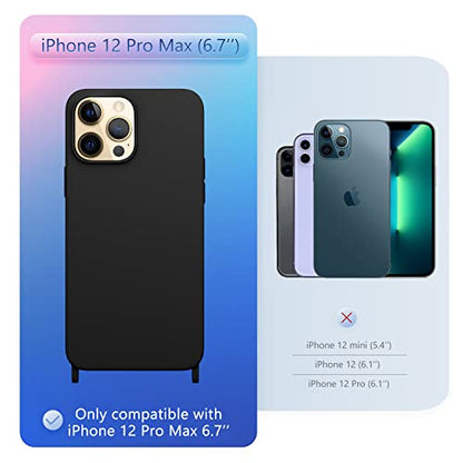 Compatible with iPhone 12 Pro Max Case with Lanyard Crossbody iPhone Case with Strap Adjustable Shockproof Drop Protection Silicone Phone Cover for iPhone 12 Pro Max 6.7’’ Black - color: Black, size: iPhone 12 Pro Max
