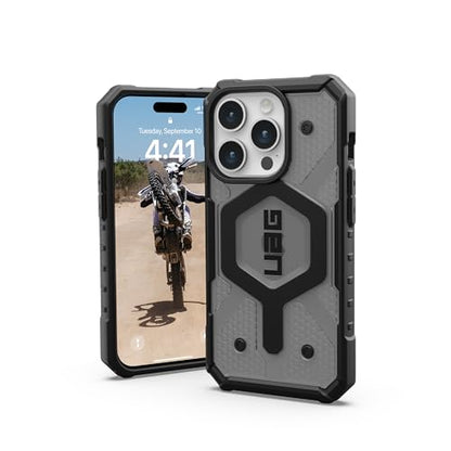 URBAN ARMOR GEAR UAG Case [Updated Version] Compatible with iPhone 15 Pro 6.1" Pathfinder Clear Ash/Black Built-in Magnet Compatible with MagSafe Charging Rugged Transparent Dropproof Protective Cover - color: Ash/Black