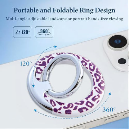Magnetic Phone Ring for MagSafe Grip, Super Magnet Twinkle Design Ring Holder Stand, MagSafe Accessory for iPhone 17/16/15/14/13 Pro Max Plus，Purple Leopard - color: Purple Leopard