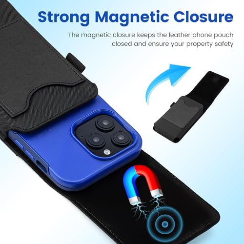 Mopaclle Nylon Holster with Carabiner Clip, Rugged Cell Phone Belt Holder for iPhone 17 Pro Max/Air,iPhone 16 Pro Max,15 14 13 Pro Max & Plus Galaxy S25+ S24+ S23+ & FE Models – Fits with Case On - color: B Nylon- Black, size: L (6.5 x 3.5x0.5 in)